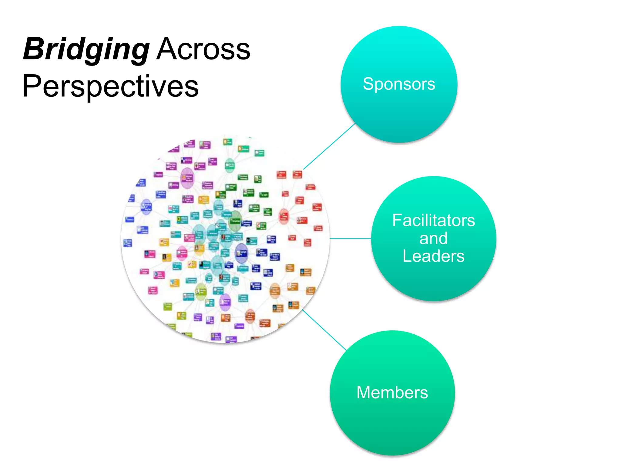 Bridging Across
Perspectives      Sponsors




                     Facilitators
                        and
                      Leaders




                  Members
 