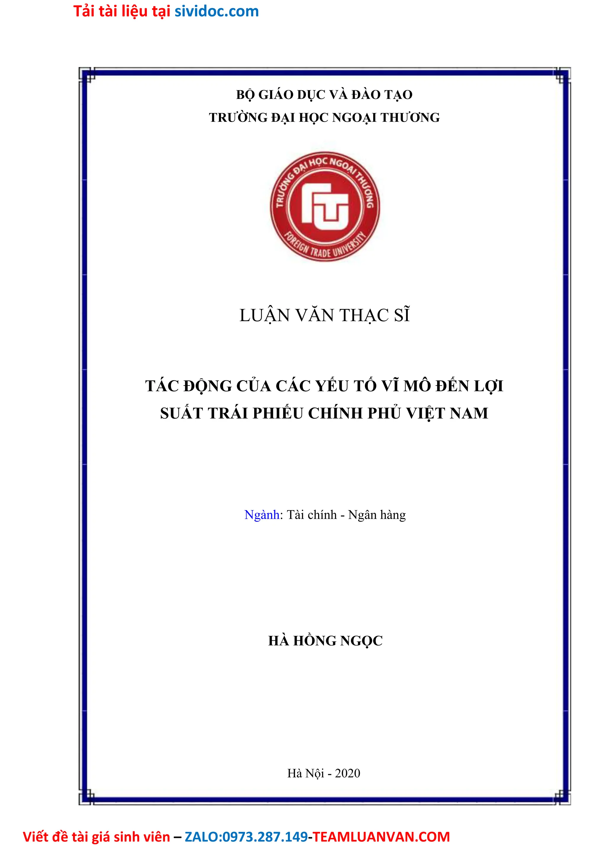 Tác Động Của Các Yếu Tố Vĩ Mô Đến Lợi Suất Trái Phiếu Chính Phủ Việt Nam.doc