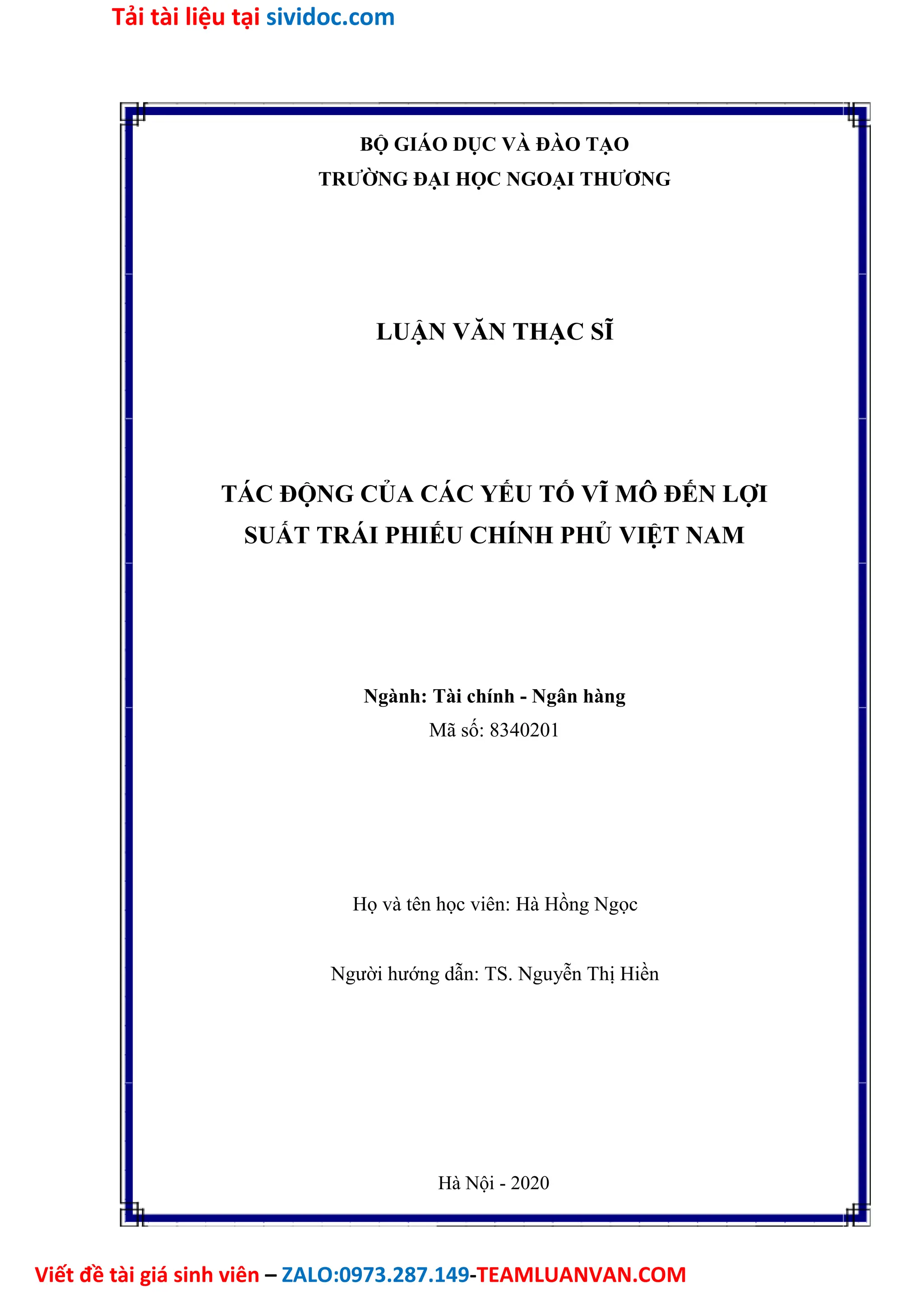 Tác Động Của Các Yếu Tố Vĩ Mô Đến Lợi Suất Trái Phiếu Chính Phủ Việt Nam.doc