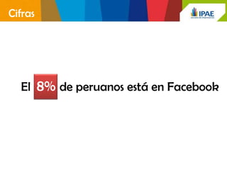 Cifras




  El     8% de peruanos está en Facebook
 