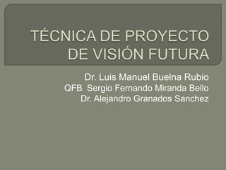 TÉCNICA DE PROYECTO DE VISIÓN FUTURA Dr. Luis Manuel Buelna Rubio QFB 	Sergio Fernando Miranda Bello Dr. Alejandro Granados Sanchez 