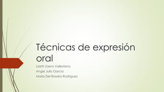 Técnicas de expresión
oral
Lizeth Zaens Vallesteros
Angie Julio García
María Del Rosario Rodríguez
 