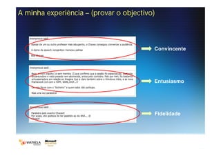 A minha experiência – (provar o objectivo)



                                         Convincente




                                         Entusiasmo




                                         Fidelidade
 