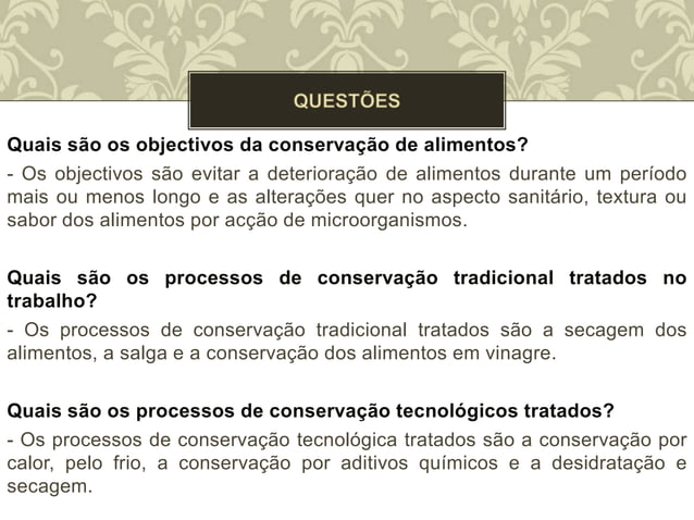 Tecnicas de conservação de alimentos | PPTX
