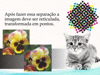 Após fazer essa separação a
imagem deve ser reticulada,
transformada em pontos.
 