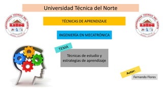 Técnicas de estudio y
estrategias de aprendizaje
Universidad Técnica del Norte
Fernando Flores
TÉCNICAS DE APRENDIZAJE
INGENIERÍA EN MECATRÓNICA
 