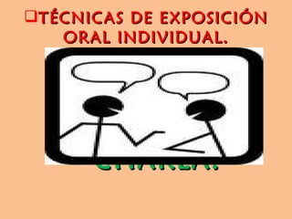 TÉCNICAS DE EXPOSICIÓN ORAL INDIVIDUAL. CHARLA.   