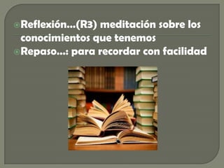 Hojear todo el texto: si la lectura es de todo un libro debemos de hojear a todo el ejemplar  con la finalidad de formularse una visión global del contenido, todo esto en un tiempo reducido.