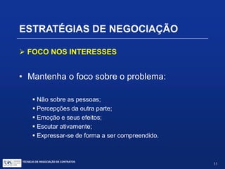  FOCO NO NEGÓCIO
• Pense como uma pessoa de
negócios: Cadeia de vendas,
Mercado(s), Produção, Indústria,
Finanças, Regulamentação
• Compreenda a economia
• Defina os riscos
• Conheça bem o outro lado
• Comunique-se e aja sobre os “indispensáveis”
ESTRATÉGIA DA NEGOCIAÇÃO
TÉCNICAS DE NEGOCIAÇÃO DE CONTRATOS.
11
© Copyright - todos os direitosreservados
 
