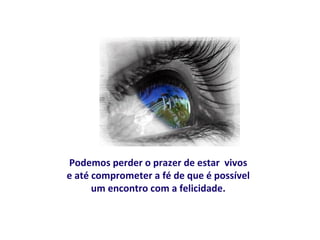 Podemos perder o prazer de estar vivos
e até comprometer a fé de que é possível
      um encontro com a felicidade.
 