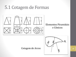 5.1 Cotagemde Formas 
20 
Elementos Piramidais 
e Cônicos 
Cotagem de Arcos 
 