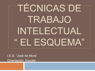 TÉCNICAS DE
TRABAJO
INTELECTUAL
“ EL ESQUEMA”
I.E.S. “José de Mora”
Orientación Escolar
 