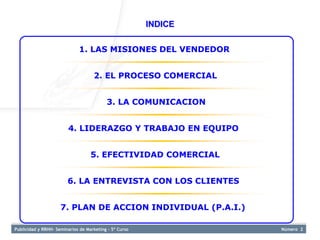 INDICE

                              1. LAS MISIONES DEL VENDEDOR


                                    2. EL PROCESO COM...
