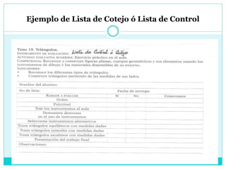 Ejemplo de Lista de Cotejo ó Lista de Control
 