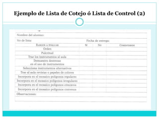 Ejemplo de Lista de Cotejo ó Lista de Control (2)
 