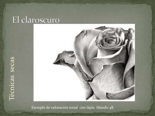 Técnicas secas




                 Ejemplo de valoración tonal con lápiz blando 4B
 