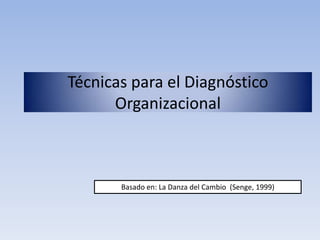Técnicas para el Diagnóstico
Organizacional
Basado en: La Danza del Cambio (Senge, 1999)
 