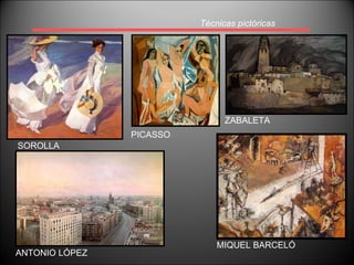 Técnicas pictóricas SOROLLA PICASSO ZABALETA ANTONIO LÓPEZ MIQUEL BARCELÓ 