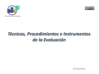 Técnicas, Procedimientos e Instrumentos
de la Evaluación
Prof. Elvira Alfonsi
Evaluación de los Aprendizajes
 