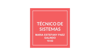 TÉCNICO DE
SISTEMAS
MARIA ESTEFANY PAEZ
GALINDO
10-02
 