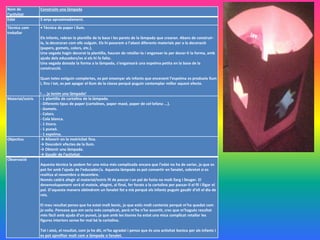 Nom de
l’activitat
Construïm una làmpada
Edat 5 anys aproximadament.
Tècnica com
treballar
• Tècnica de paper i llum.
Els infants, rebran la plantilla de la base i les parets de la làmpada que crearan. Abans de construir-
la, la decoraran com ells vulguin. Els hi posarem a l’abast diferents materials per a la decoració
(papers, gomets, colors, etc.).
Una vegada hagin decorat la plantilla, hauran de retallar-la i enganxar-la per donar-li la forma, amb
ajuda dels educadors/es si els hi fa falta.
Una vegada donada la forma a la làmpada, s’enganxarà una espelma petita en la base de la
construcció.
Quan totes estiguin complertes, es pot ensenyar als infants que encenent l’espelma es produeix llum
i, fins i tot, es pot apagar el llum de la classe perquè puguin contemplar millor aquest efecte.
I ... ja tenim una làmpada!
Material/estris - 1 plantilla de cartolina de la làmpada.
- Diferents tipus de paper (cartolines, paper maxé, paper de cel·lofana ...).
- Gomets.
- Colors.
- Cola blanca.
- 1 tisora.
- 1 punxó.
- 1 espelma.
Objectius → Afavorir en la motricitat fina.
→ Descobrir efectes de la llum.
→ Obtenir una làmpada.
→ Gaudir de l’activitat.
Observació
Aquesta tècnica la podem fer una mica més complicada encara que l’edat no ha de variar, ja que es
pot fer amb l’ajuda de l’educador/a. Aquesta làmpada es pot convertir en fanalet, sobretot si es
realitza al novembre o desembre.
Només caldrà afegir al material/estris fil de pescar i un pal de fusta no molt llarg i lleuger. El
desenvolupament serà el mateix, afegint, al final, fer forats a la cartolina per passar-li el fil i lligar el
pal. D’aquesta manera obtindrem un fanalet fet a mà perquè els infants puguin gaudir d’ell el dia de
reis.
El meu resultat penso que ha estat molt bonic, ja que estic molt contenta perquè m’ha quedat com
jo volia. Pensava que em seria més complicat, però m’he n’he assortit, crec que m’hagués resultat
més fàcil amb ajuda d’un punxó, ja que amb les tisores ha estat una mica complicat retallar les
figures interiors sense fer mal bé la cartolina.
Tot i això, el resultat, com ja he dit, m’ha agradat i penso que és una activitat bonica per als infants i
es pot aprofitar molt com a làmpada o fanalet.
 