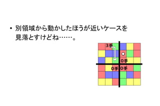 ● 別領域から動かしたほうが近いケースを
見落とすけどね……。
 