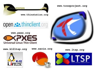 www.tcosproject.org


           www.thinstation.org




    www.pxes.org




www.k12ltsp.org    www.sacix.org        www.ltsp.org




                              
 