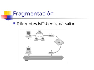 Fragmentación
 Diferentes MTU en cada salto
 