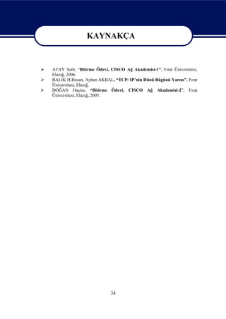 KAYNAKÇA

                     KAYNAKÇA
   ATAY Saib, “Bitirme Ödevi, CISCO Ağ Akademisi-1”, Fırat Üniversitesi,
    Elazığ, 2006.
   BALIK H.Hasan, Ayhan AKBAL, “TCP/ IP’nin Dünü Bügünü Yarını”, Fırat
    Üniversitesi, Elazığ.
   DOĞAN Haşim, “Bitirme Ödevi, CISCO Ağ Akademisi-2”, Fırat
    Üniversitesi, Elazığ, 2005.




                               34
 