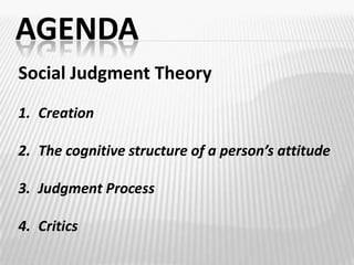 AGENDASocial Judgment TheoryCreationThe cognitive structure of a person’s attitudeJudgment ProcessCritics
