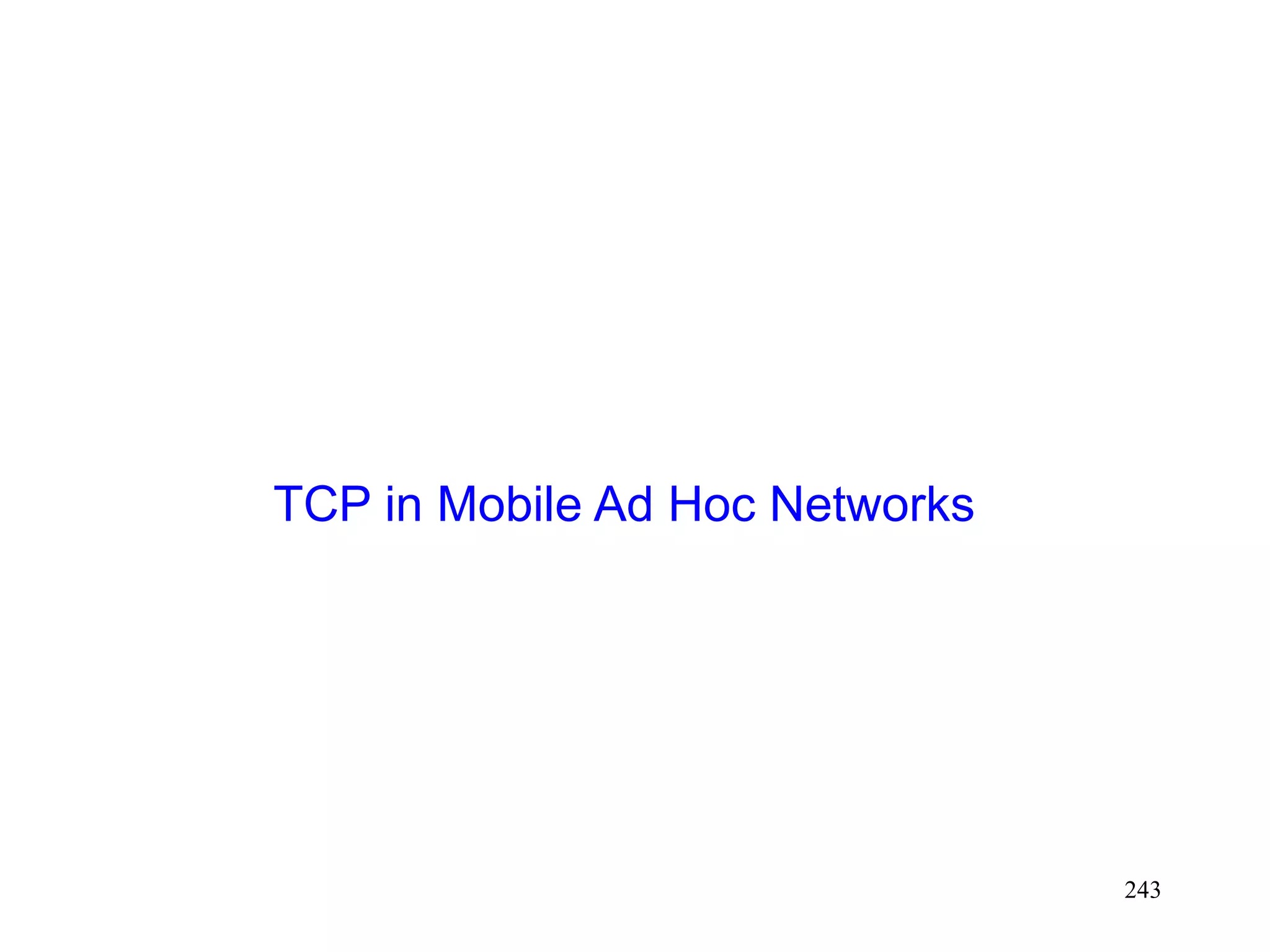 243
TCP in Mobile Ad Hoc Networks
 