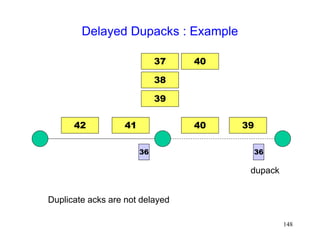 148
Delayed Dupacks : Example
42 41 39
40
36
Duplicate acks are not delayed
36
dupack
37
38
39
40
 