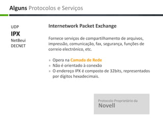 Analise das CamadasEsta camada define os datagramas e faz a gestão do endereçamento de IP.A camada Internet contém 5 protocolos:IP