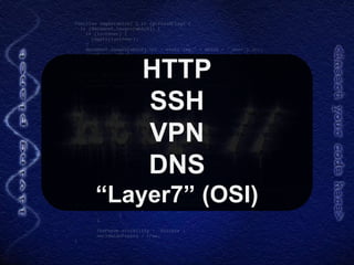 HTTP
    SSH
    VPN
    DNS
“Layer7” (OSI)
 