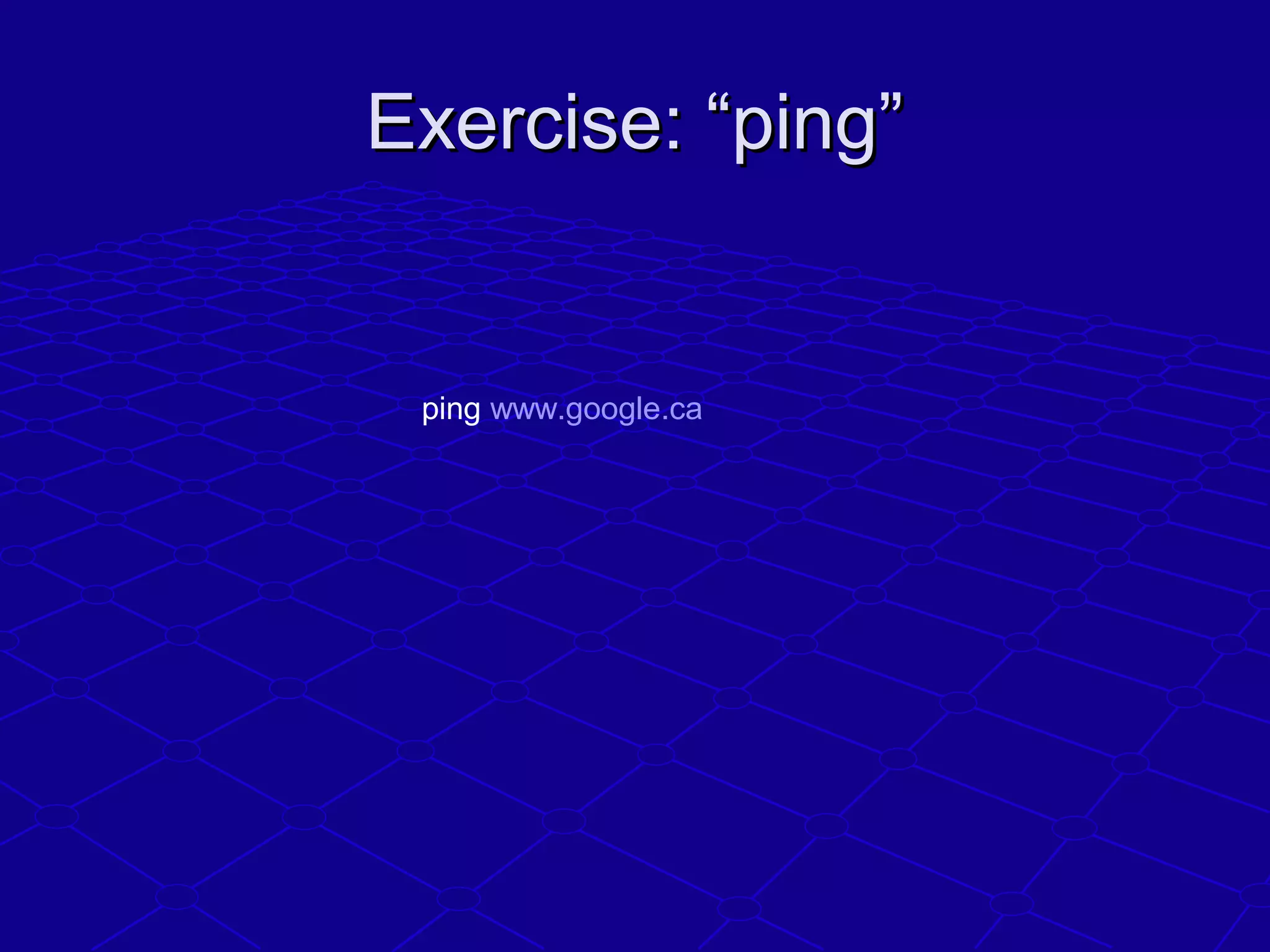 Exercise: “ping”Exercise: “ping”
ping www.google.ca
 