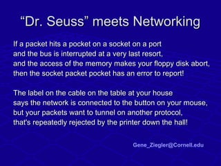 ““Dr. Seuss” meets NetworkingDr. Seuss” meets Networking
If a packet hits a pocket on a socket on a portIf a packet hits a...