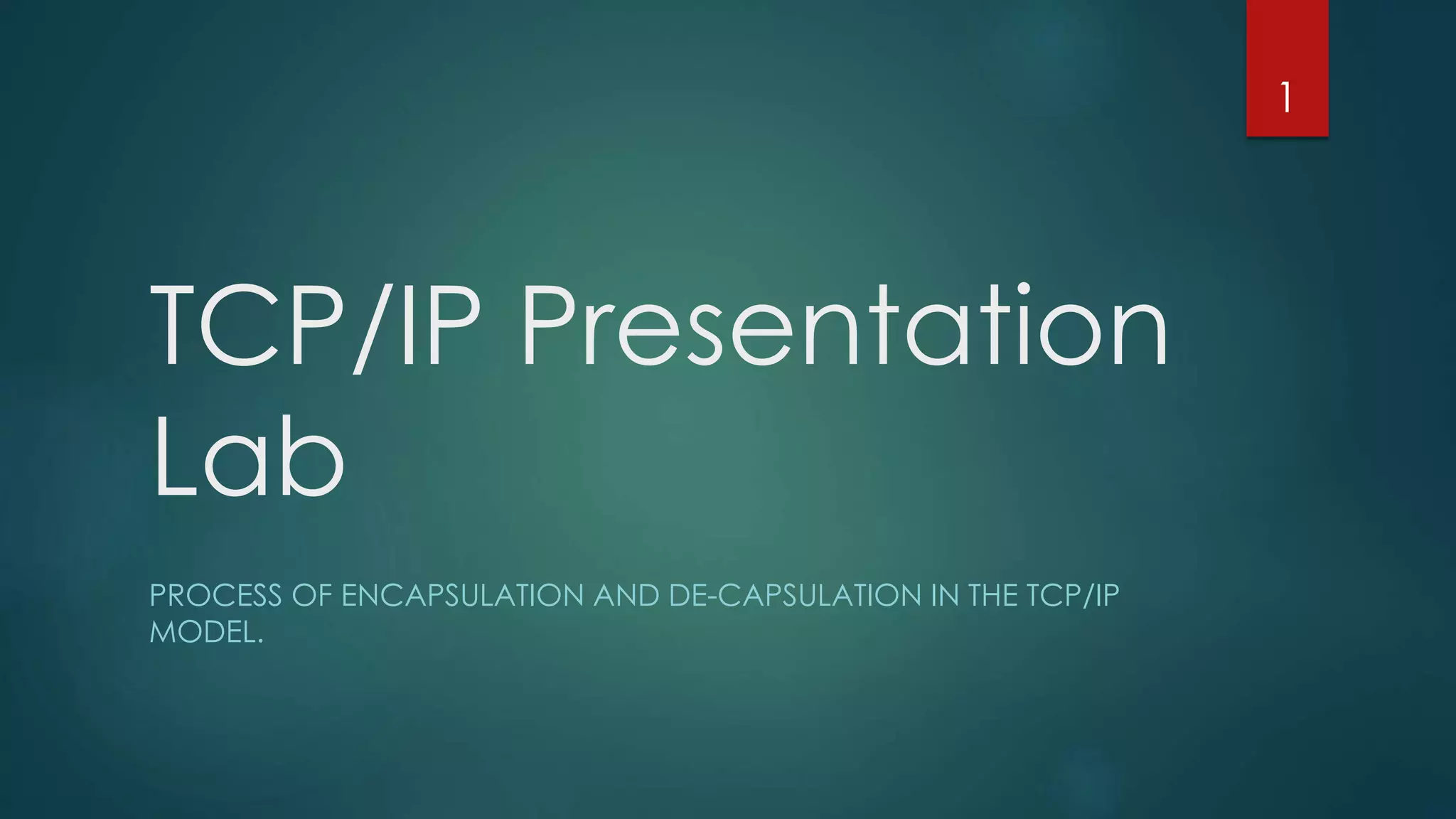 TCP/IP Presentation lab encapsulation and de-capsulation Nick Raston ...