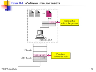 TCP/IP Protocol Suite 79
Figure 11.4 IP addresses versus port numbers
 
