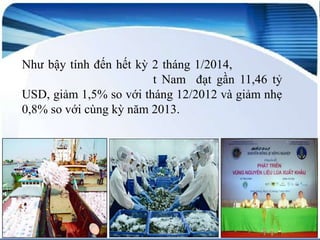 Như bậy tính đến hết kỳ 2 tháng 1/2014,
t Nam đạt gần 11,46 tỷ
USD, giảm 1,5% so với tháng 12/2012 và giảm nhẹ
0,8% so với cùng kỳ năm 2013.

 