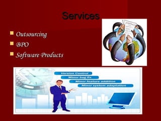 ServicesServices
 OutsourcingOutsourcing
 BPOBPO
 Software ProductsSoftware Products
 