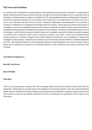 Comprehensive TCS Employment Application Form and Candidate Profile | PDF