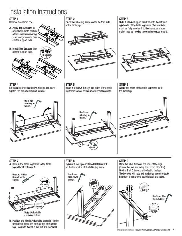 Installation Manual Height Adjustable Table Two Leg Kit