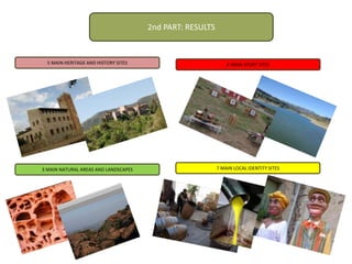 4 MAIN SPORT SITES
7 MAIN LOCAL IDENTITY SITES3 MAIN NATURAL AREAS AND LANDSCAPES
5 MAIN HERITAGE AND HISTORY SITES
2nd PART: RESULTS
 