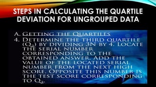 STEPS IN CALCULATING THE QUARTILE
DEVIATION FOR UNGROUPED DATA
 