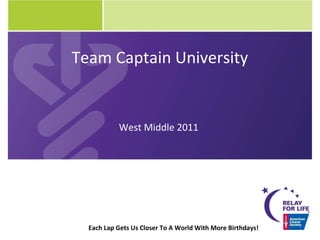Each Lap Gets Us Closer To A World With More Birthdays! Team Captain University West Middle 2011 