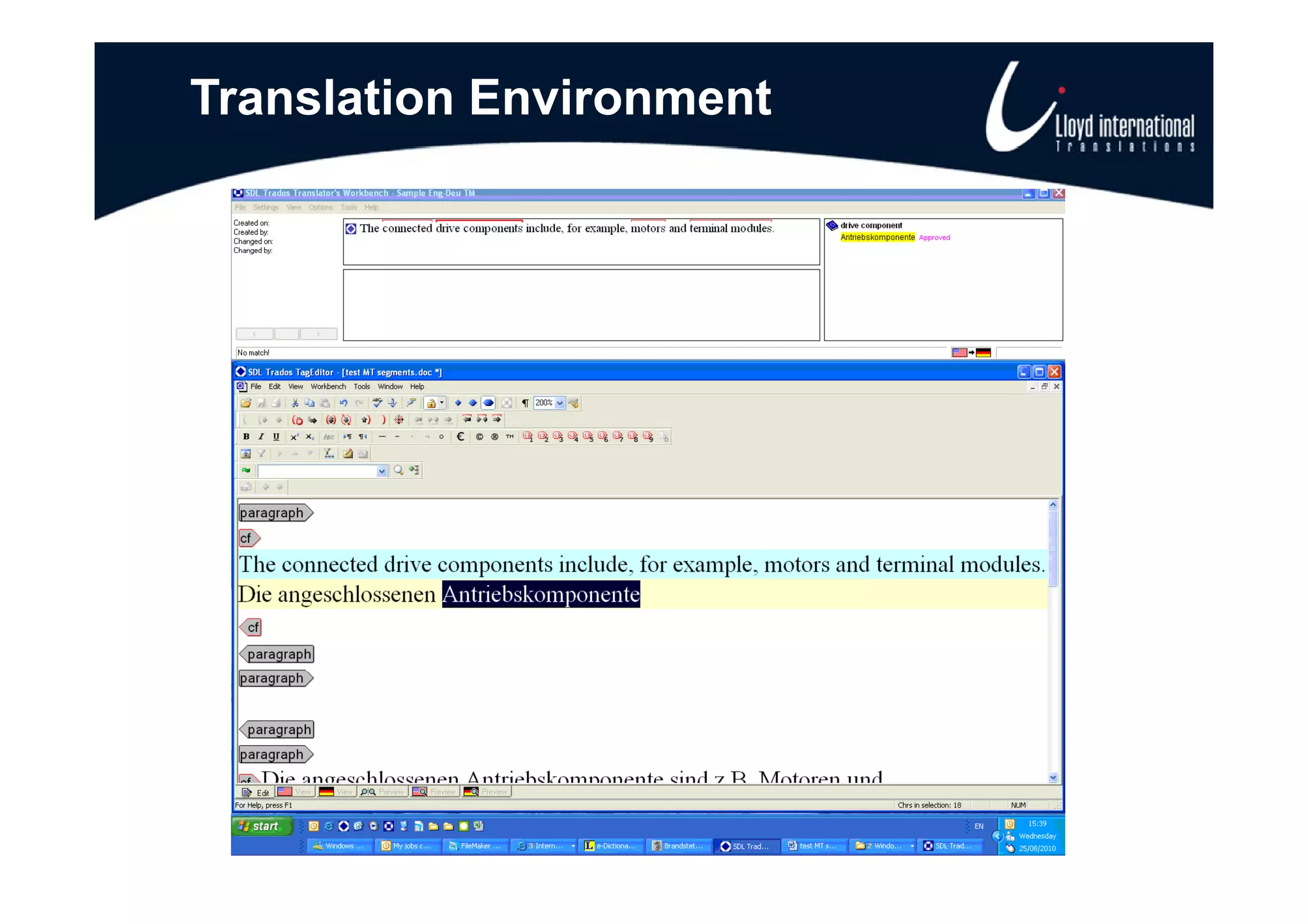 Translation Environment




    INSERT GRAPHIC HERE: demonstrating
           terminology management
                    gy     g
 