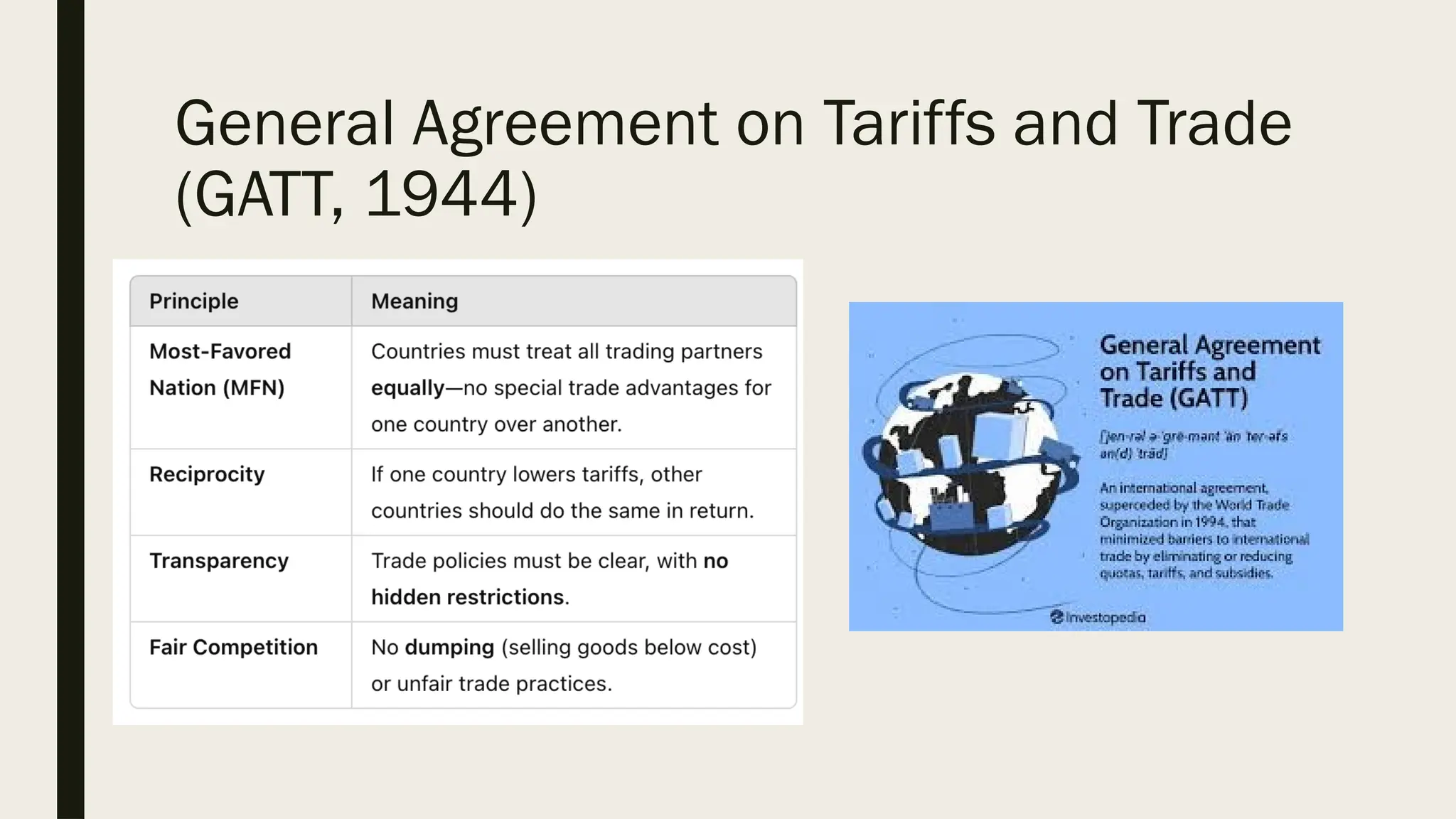 General Agreement on Tariffs and Trade
(GATT, 1944)
 
