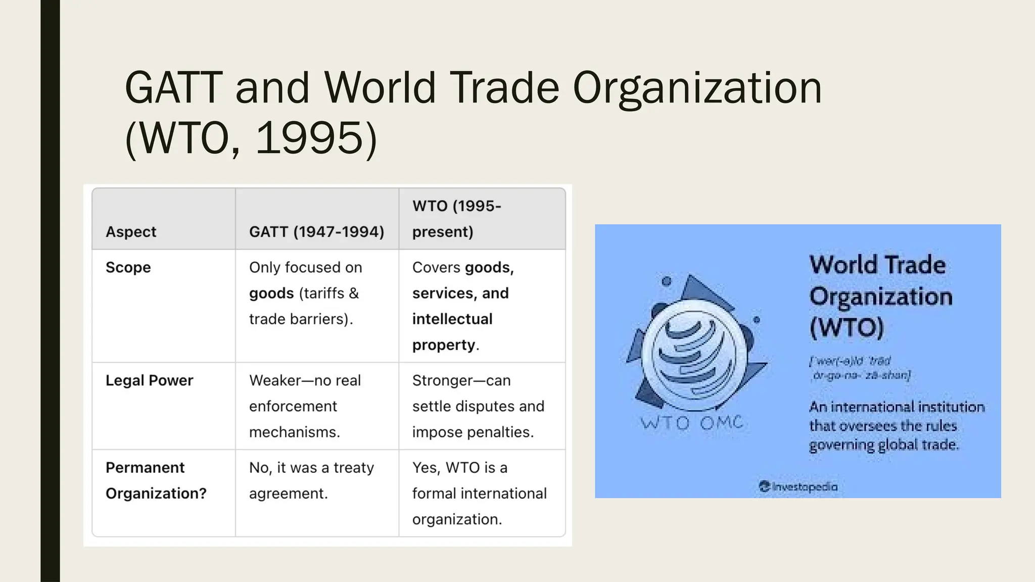 GATT and World Trade Organization
(WTO, 1995)
 