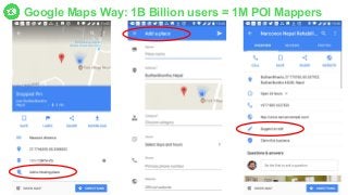 Google Maps Way: 1B Billion users = 1M POI Mappers
 