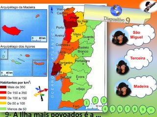 Terceira
Madeira
São
Miguel
9- A Ilha mais povoados é a …
1
2 3
4 5 6 7 8 9 10
 